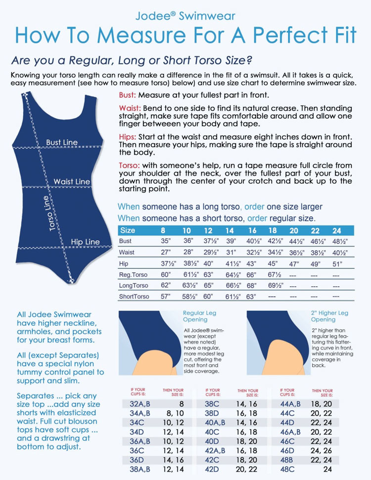 Jodee Swimwear Size Chart